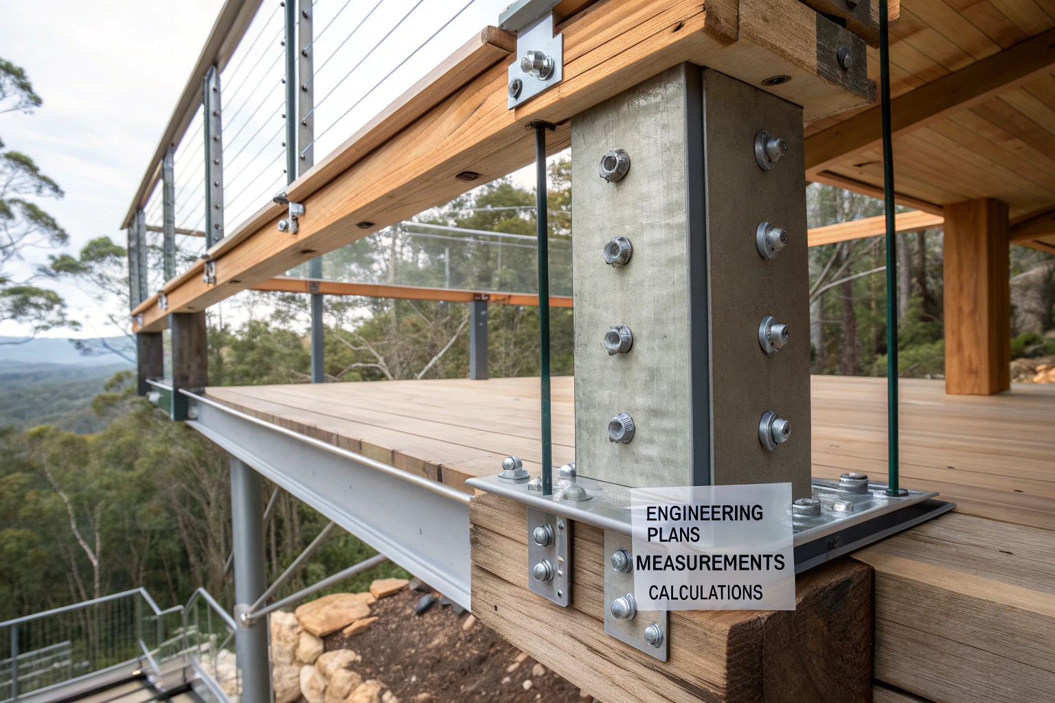 close-up architectural detail of elevated deck structure