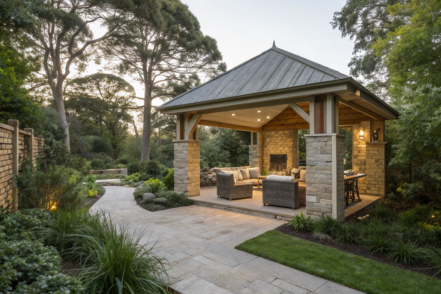 Elegant garden pavilion as architectural focal point