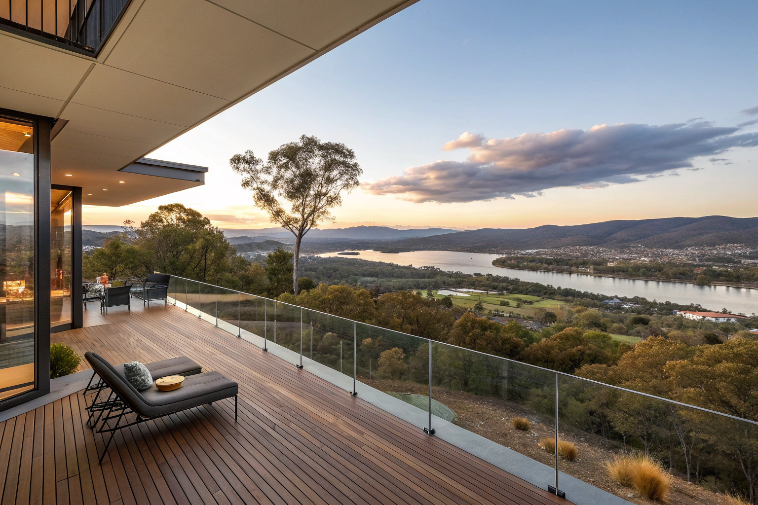 elevated wooden deck with panoramic view overlooking the landscape